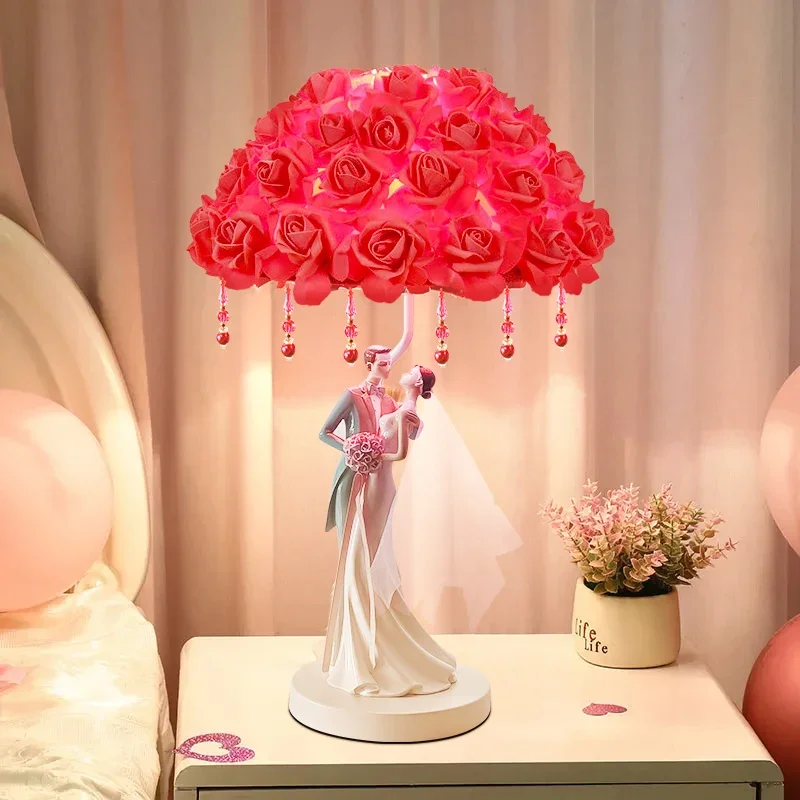 BRIGHT Contemporary Wedding Table Lamp Personalized and Creative Rose Living Room Bedroom Bedhead Decorative Lamp