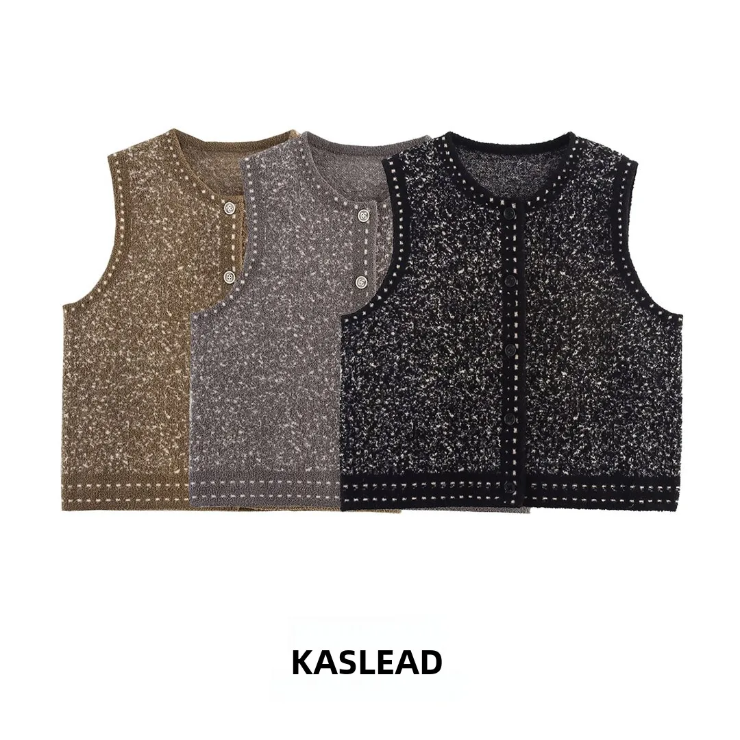 

KASLEAD New Faion Color Blo Stitching Вязаный открытый кардиган Жилет Женская одежда Полиэфирное волокно Осенний сезон