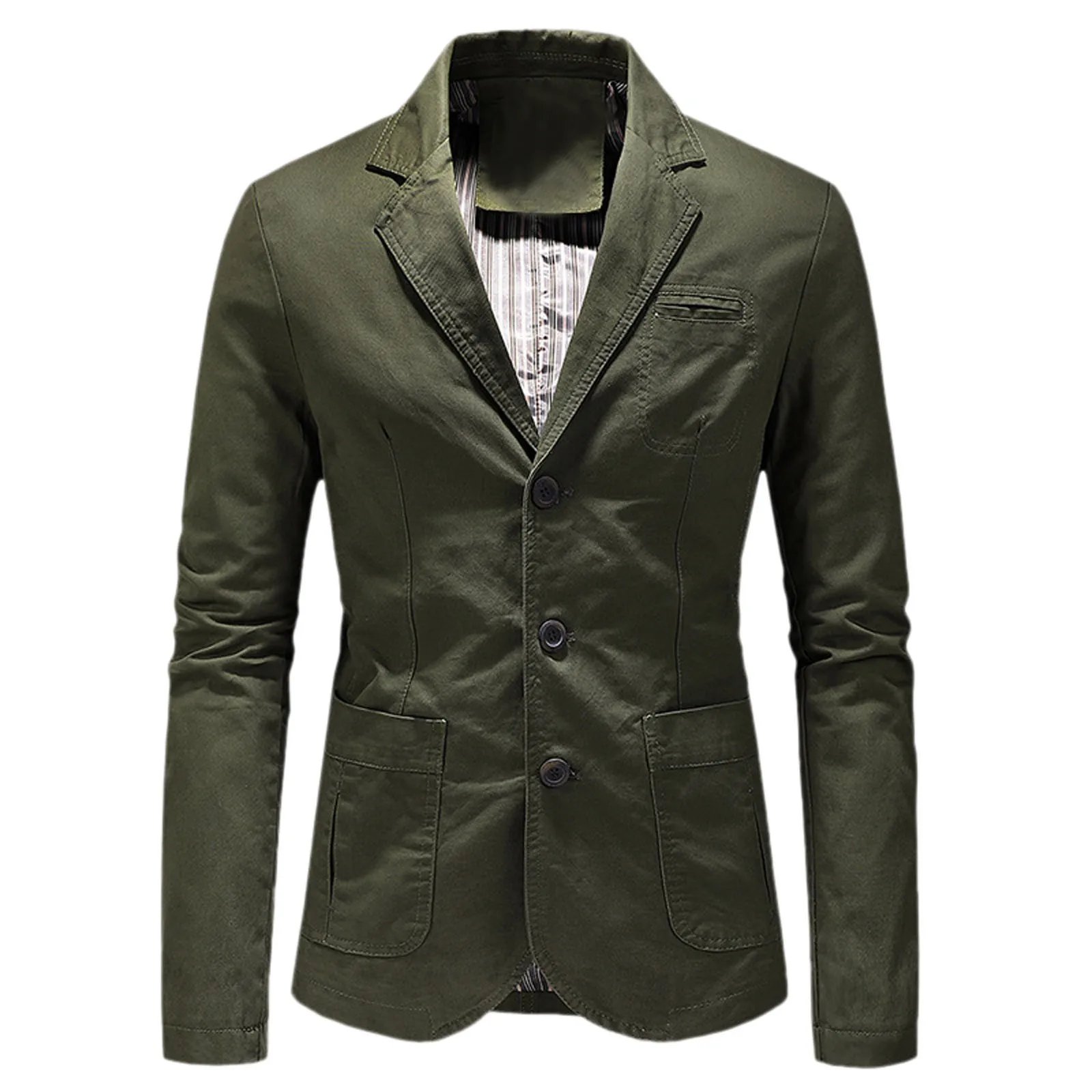 Spring and Autumn New Men Retro Solid Color Suit Business Wide Loose Three-breasted Suit Multi-pocket Casual Regular Jacket Coat