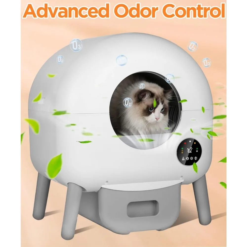 Self Cleaning Litter Box, 100L Large Automatic Cat Litter Box for Multiple Cats, Odor Smart App Control, 8X Safety Protection