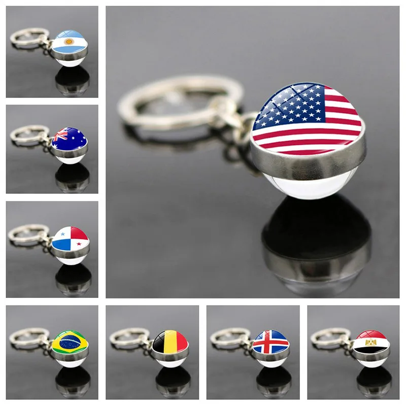 National Flag Keychain in Argentina Australia Brazil Germany Russia Canada United New Zealand Glass Ball Pendant Car Key Chain