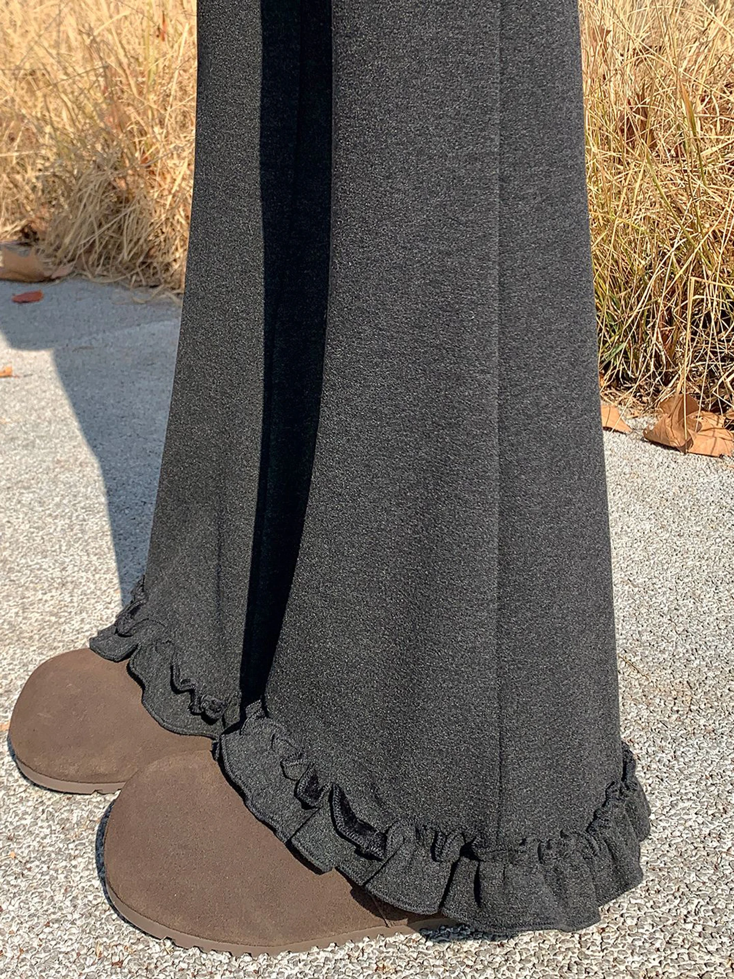 

High Waist Thickened Fleece Lined Wide Leg Pants Women's Autumn Winter Corduroy Narrow Version Flared Pants Korean Style Casu...