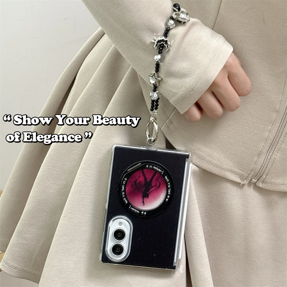 Kawaii black pink Girl Magnetic Phone Case for Samsung Galaxy Z Fold 8 Ultra zfold 8 7 6 5 Cover For Magsafe Stand Chain