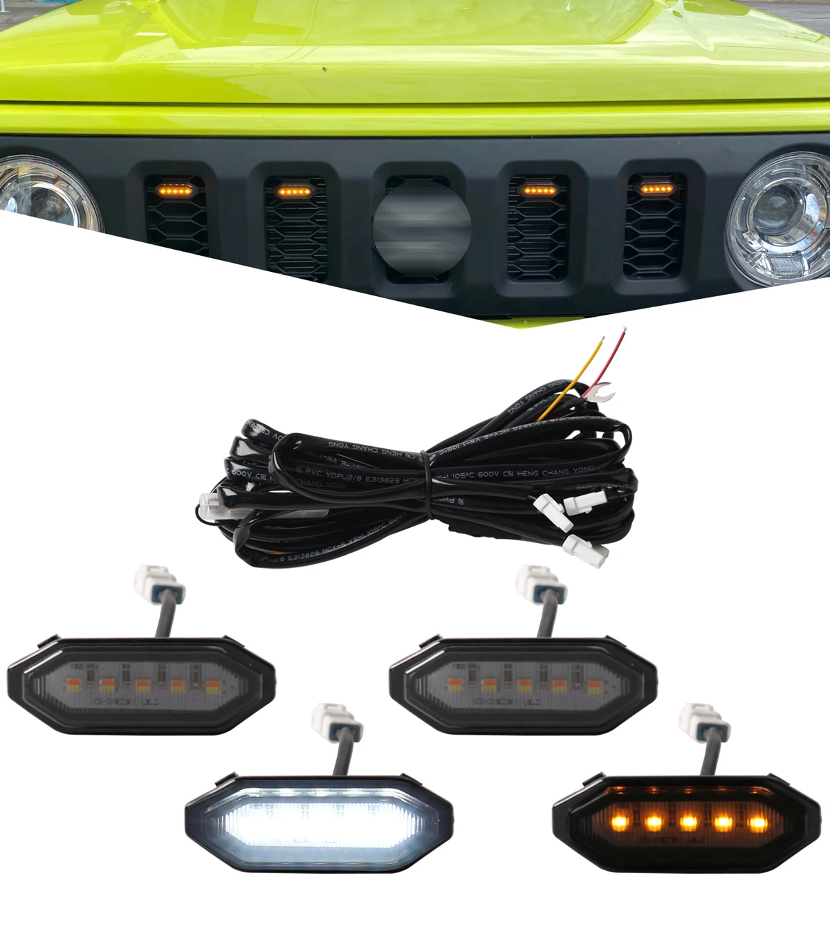 LED Front Grille Light White/Amber LED Center Grille Lights Decorative Lights Compatible with Suzuki Jimny JB64 JB74 2019-2023