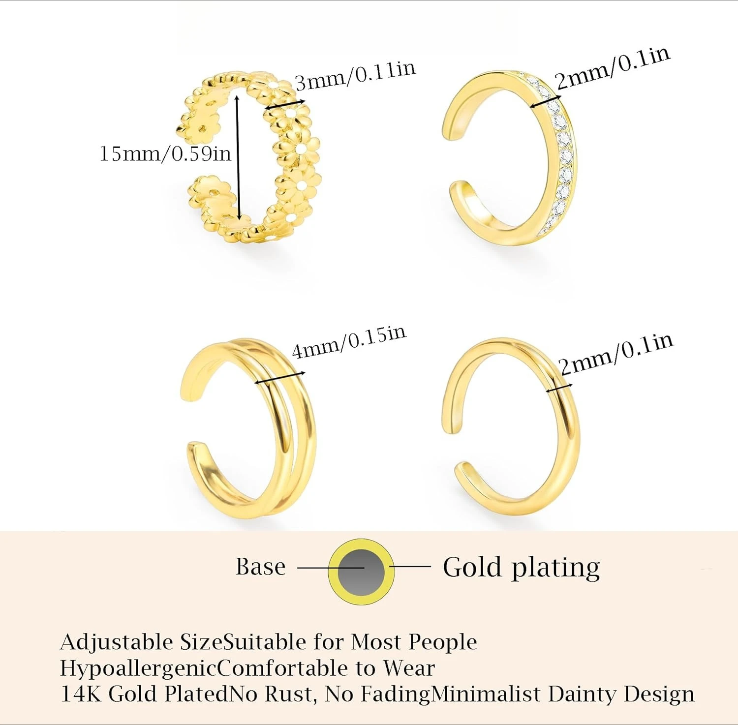 Women's 14K Gold Filled Adjustable Flower CZ Diamond Toe Ring