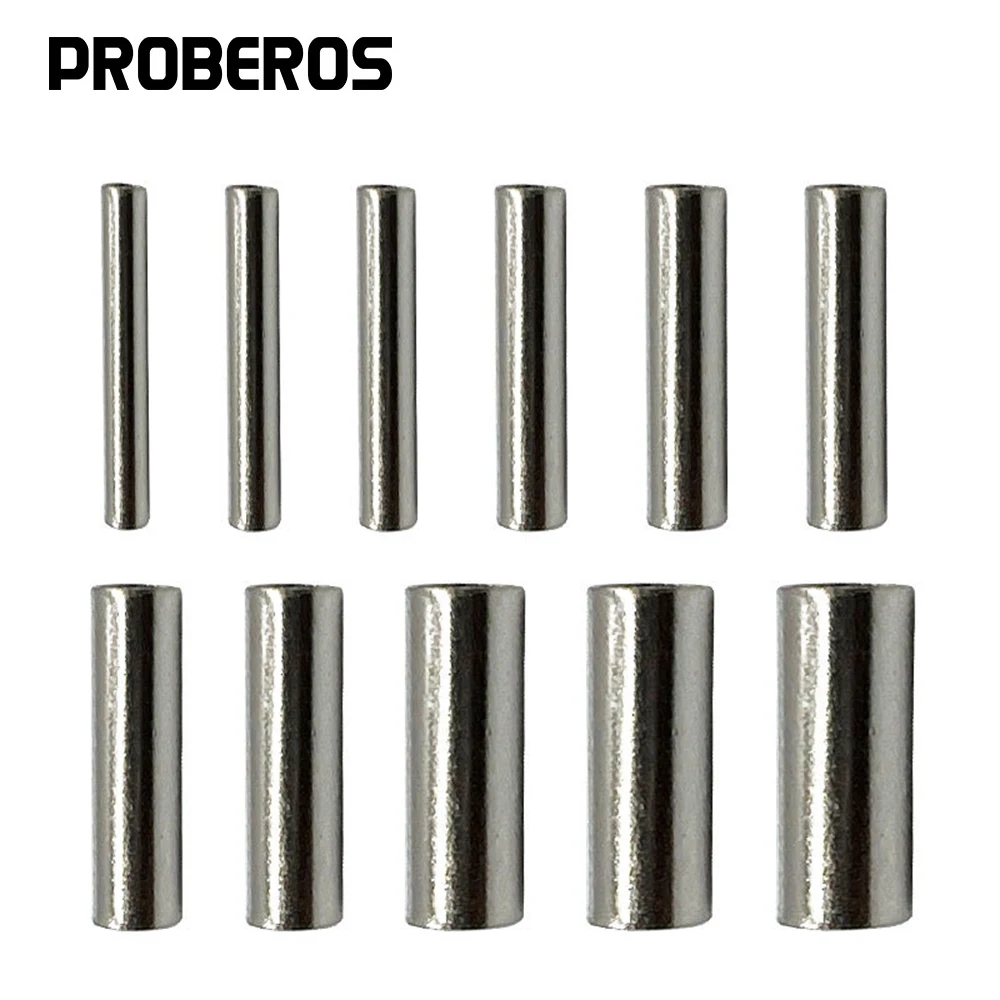 PRO BEROS 100Pcs Fishing Line Tube Connectors Single Barrel Crimp Sleeves Copper Crimping Loop Sleeve Fishing Tackle Rigging