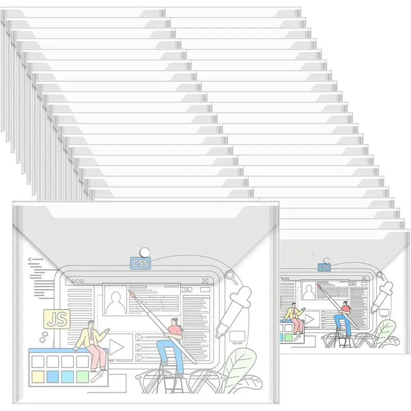 

AT93-A4 Letter Size Clear Plastic Envelopes 100 Pcs With Button Snap Closure Waterproof Envelope Folders For Documents