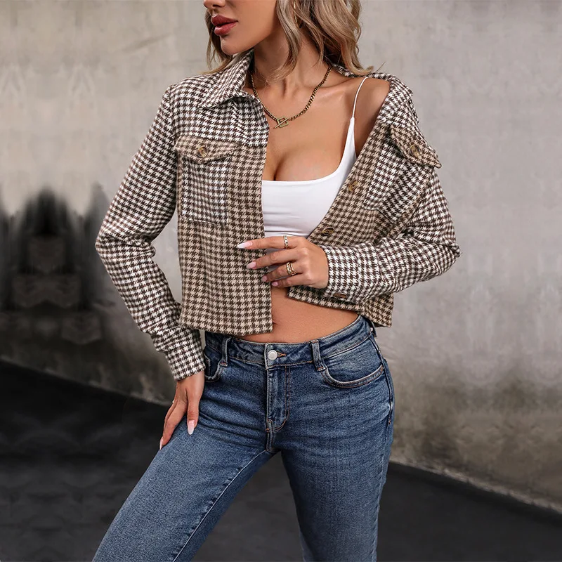 JFUNCY 2024 Spring Women Short Jacket Fashion Plaid Women's Coat Long Sleeve Woman Blazer Casual Jackets Female Tops Clothing