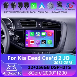 Android 16 Carplay Car Radio For Kia Ceed Cee'd 2 JD 2012-2018 Navigation GPS Multimedia Player WiFi+4G stereo BT 360 Camera DSP