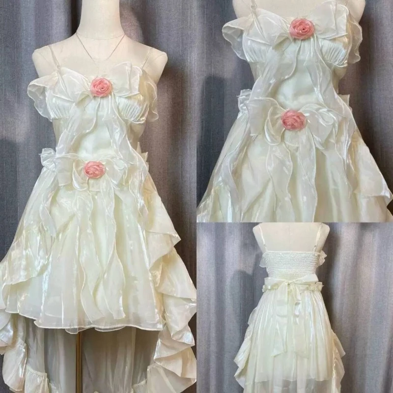 KawaiiหวานVINTAGEญี่ปุ่นGirlyชุดผู้หญิงฤดูร้อนY2K Beach PARTYพิมพ์ดอกไม้สบายๆเสื้อผ้าน้ําหนักเบา 2025 ใหม่