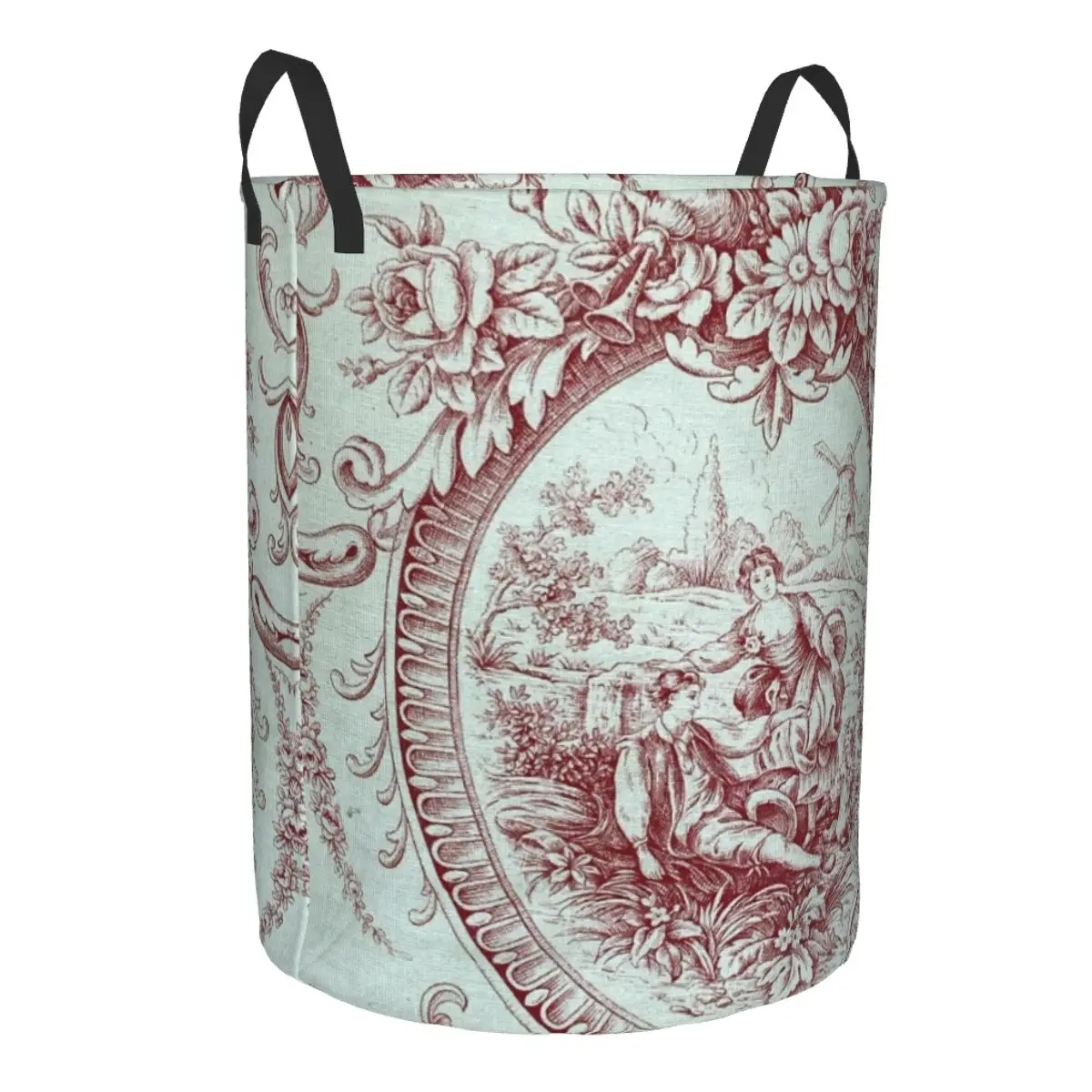 custom Vintage French Romantic Toile De Jouy Laundry Basket Collapsible Clothes Hamper for Nursery Kids Toys Storage Bin