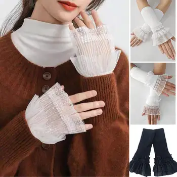 สาวปลอมแขนปลอม Cuffs เสื้อกันหนาวผู้หญิงผ้าอุปกรณ์เสริม 1 คู่ผู้หญิงถักลูกไม้ข้อมือแฟชั่นนุ่ม Mitens