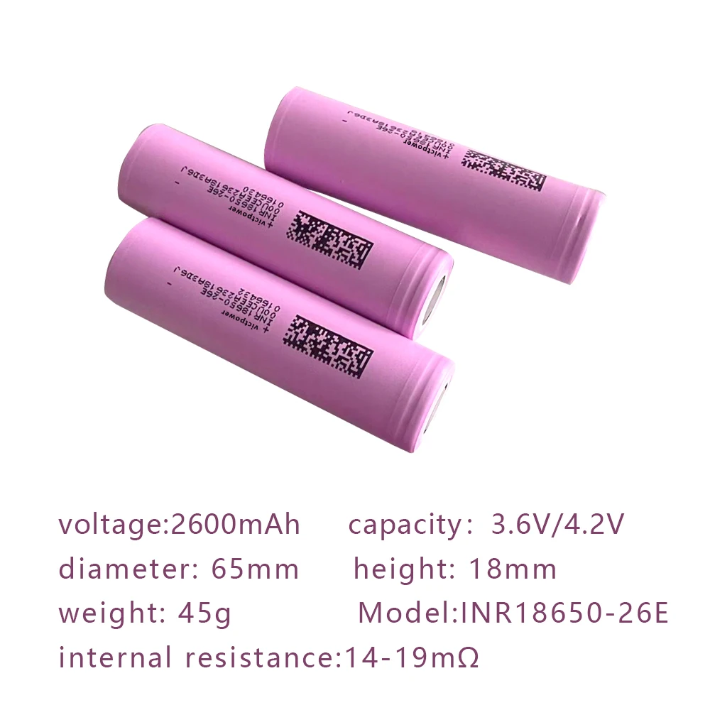 INR18650-26E 2600mah Lithium Ion Rechargeable Battery 5c 1000 Cycles 3.6v Electric Bicycle Li-ion 18650 Battery&Water Cannon