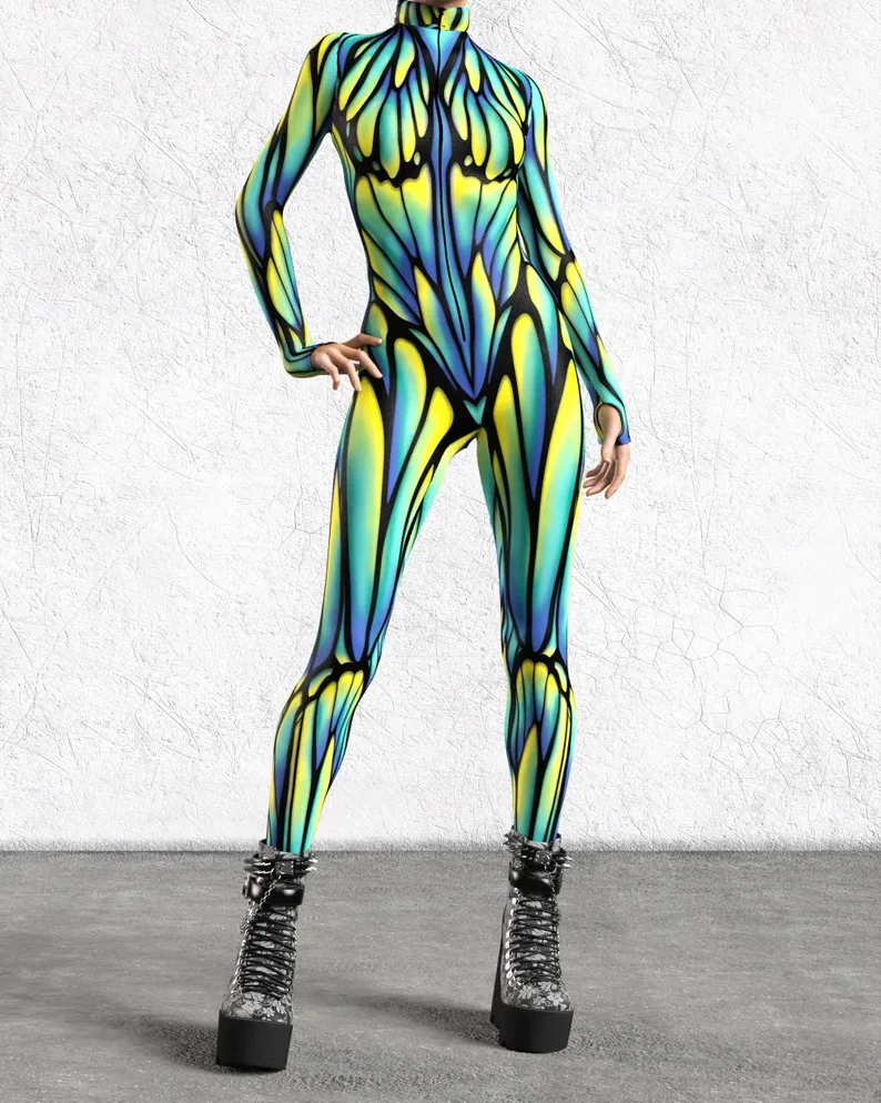 Halloween Damen Cyberpunk Roter Pfauenfeder-Jumpsuit Party Rollenspiel Steampunk Halloween Festtagskostüm Stretch-Bodysuit – Detail 13