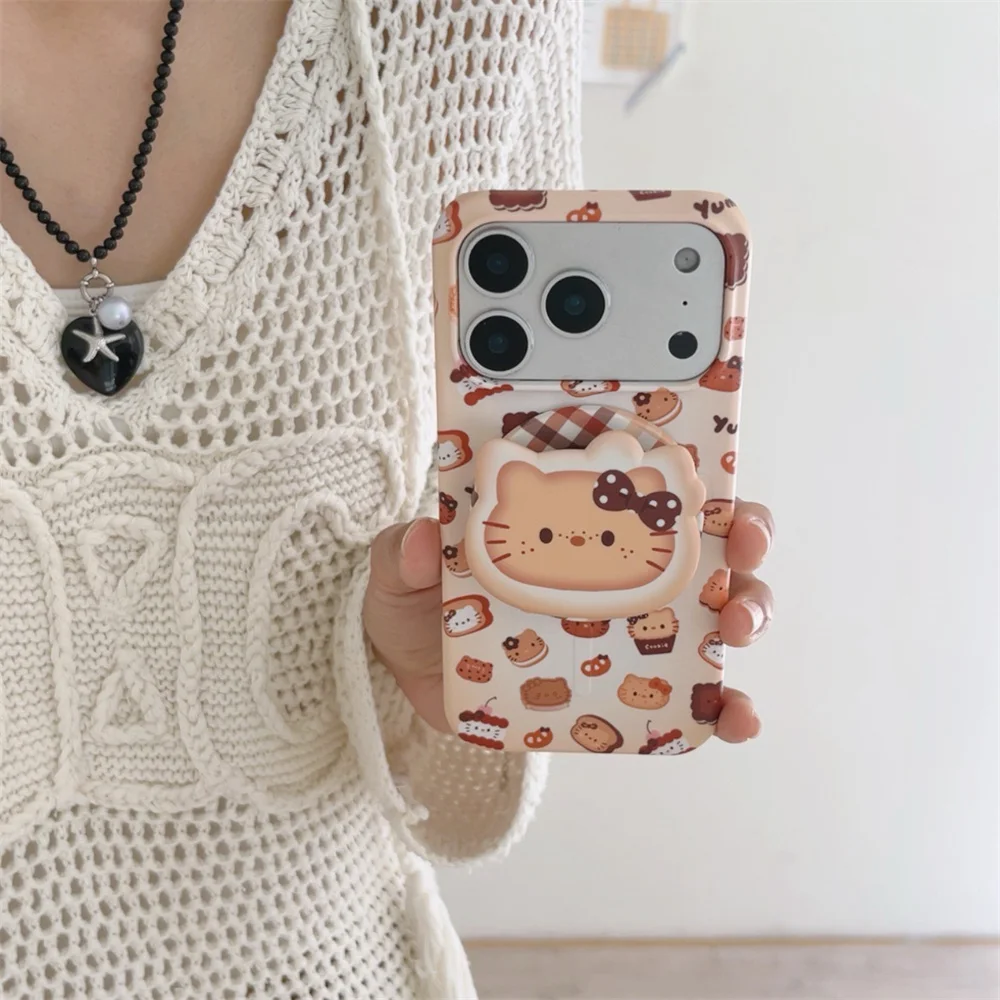 

Cute Cookie Kitty Cat Magnetic Phone Case for iPhone 15 Pro 16 Pro Max 17 Max Case with Magsafe Cartoon Stand Fashion Cover Capa