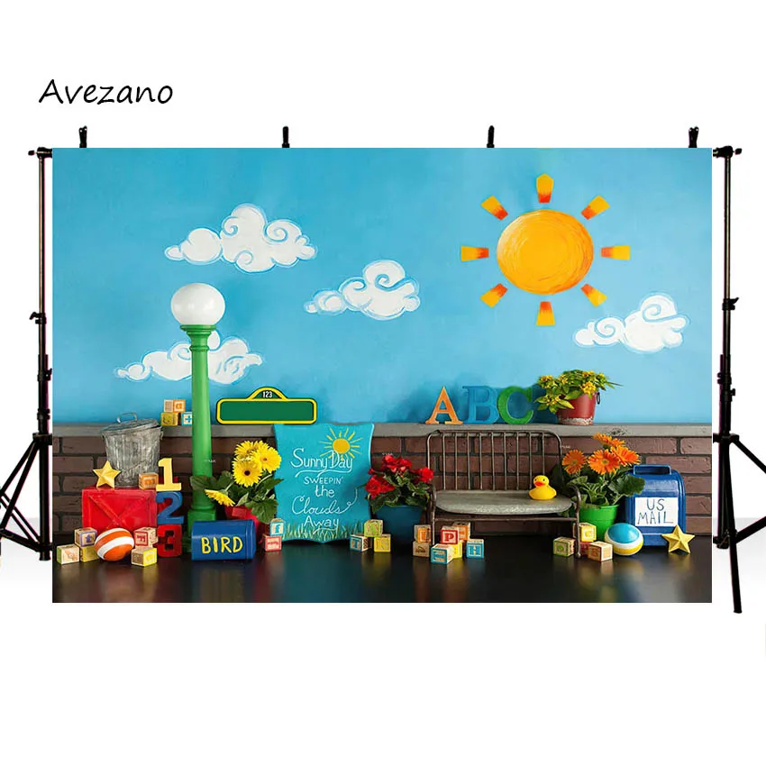 Avezano子供ポートレート写真背景白いクラウドストリートランプ風景学校の写真の背景