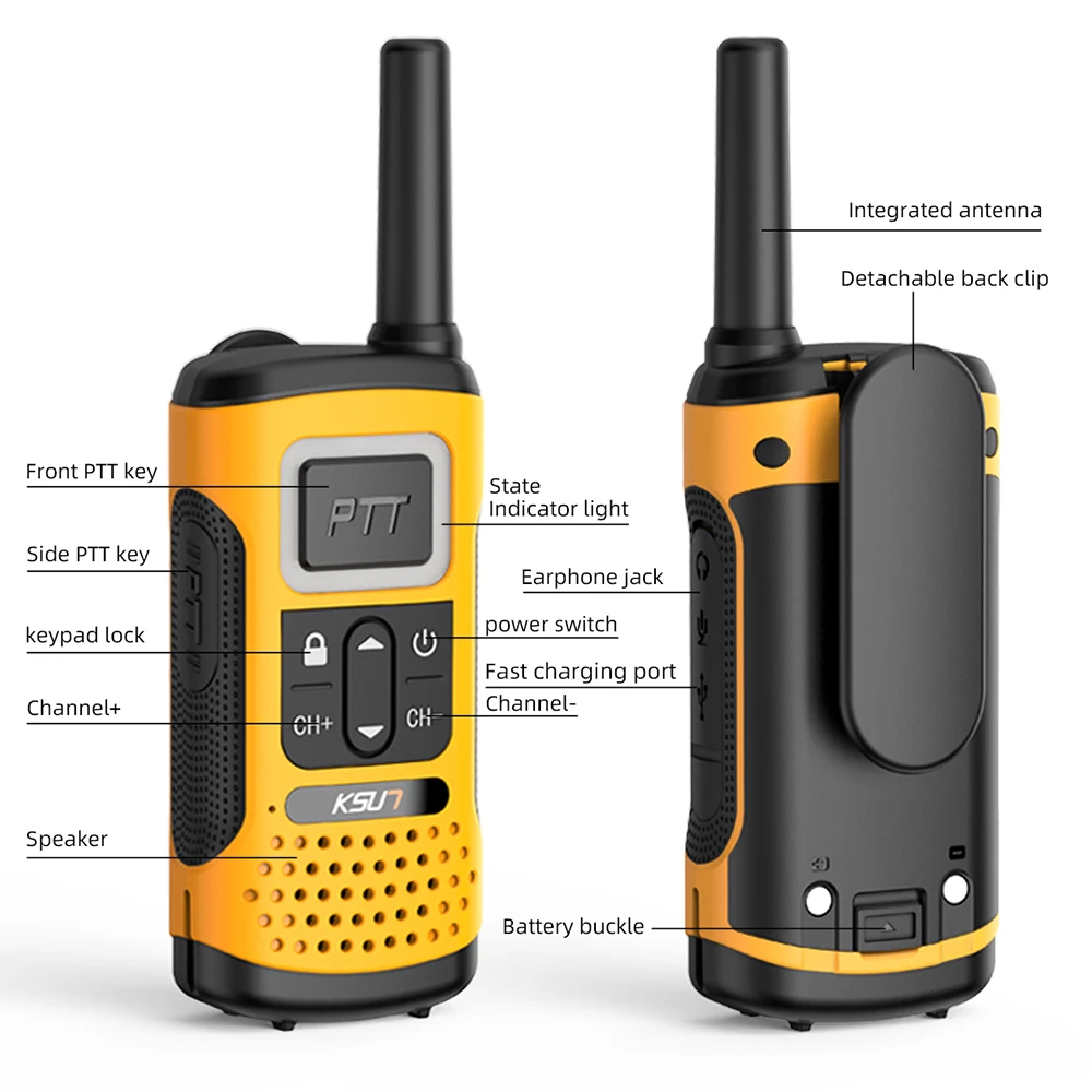 KSUN GZ32 PMR446 FRS Radio dwukierunkowe TYPE-C Szybkie ładowanie Lampka oddechowa Podwójne PTT Walkie Talkie
