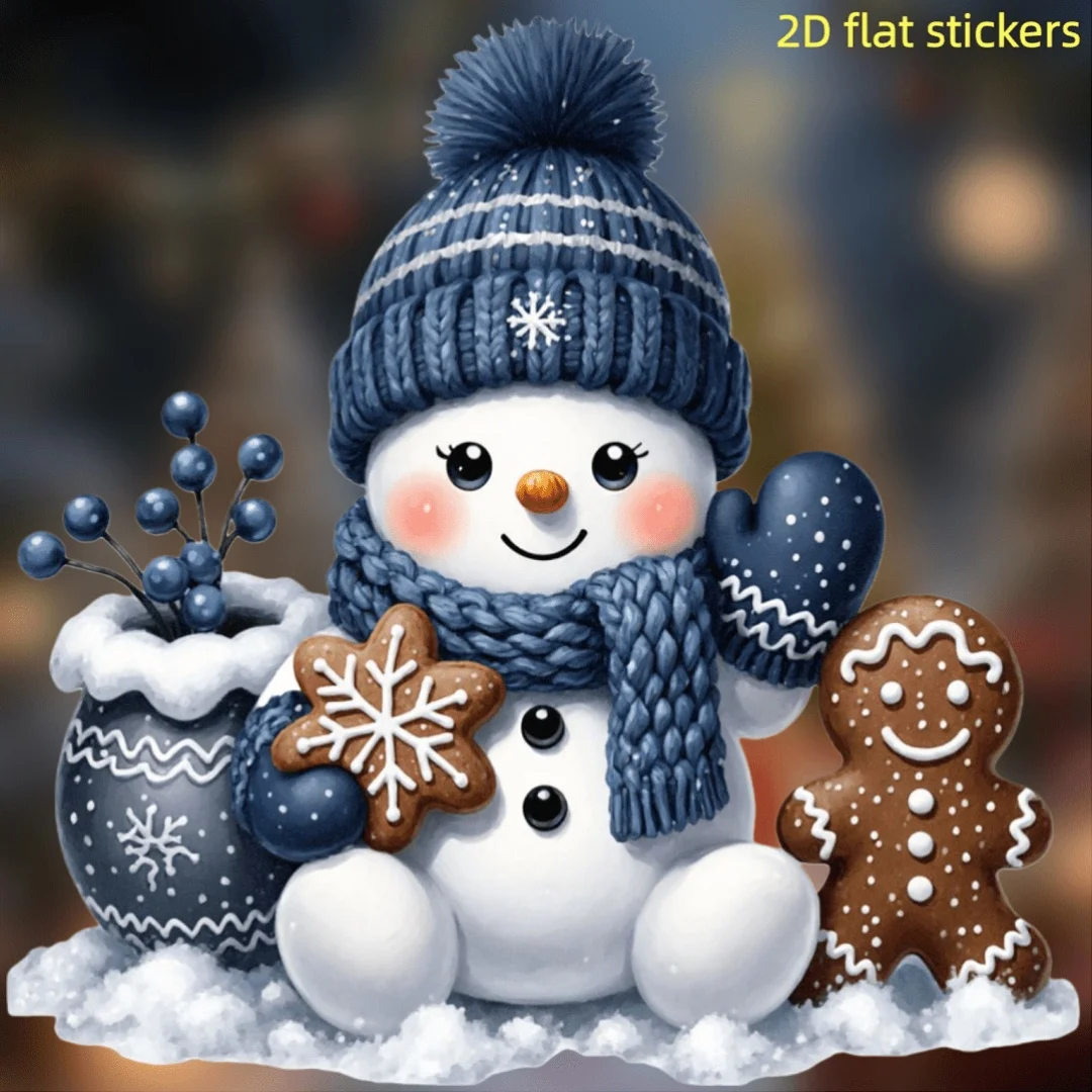 1Pc 2D Flat Winter Snowman Vinyl Sticker Removable Self Adhesive For Car Window Laptop Wall Xmas Decor