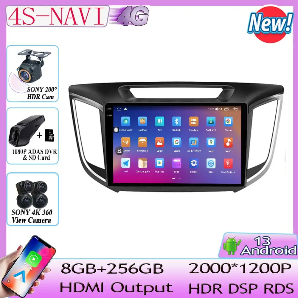 

7862 CPU Android 13 For Hyundai Creta IX25 2015 -2019 Car Radio Stereo head unit Multimedia Player Navigation GPS NO 2din DVD