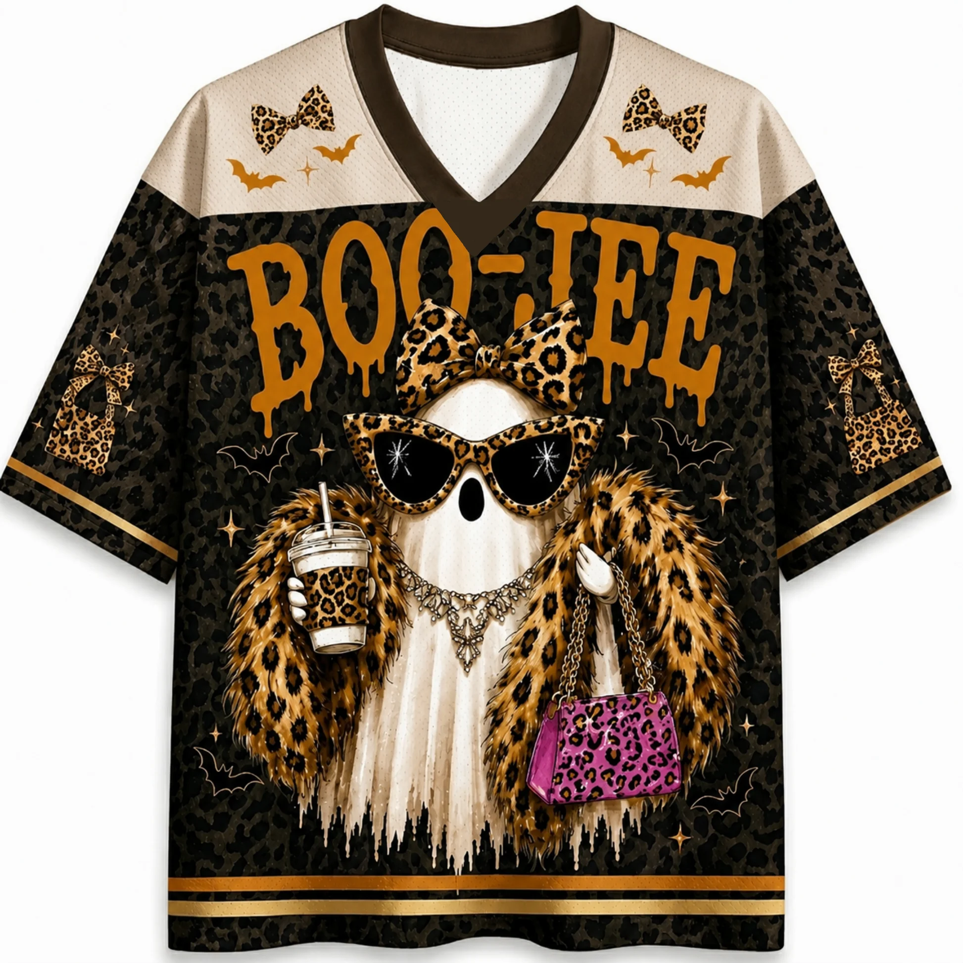 3D Printed American Leopard Print V-neck T-shirt Fashionable, Trendy, Cool, Ghostly Atmosphere Men's and Women's Soccer Jerseys