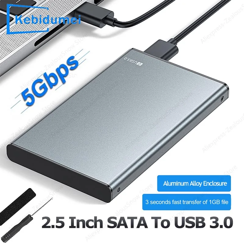 KEBIDUMEI HDD Enclosure 2.5 SATA SSD External Hard Drive Case 5Gbps USB 3.0 To Type C Transfer Speed Aluminum Alloy Harddisk Box