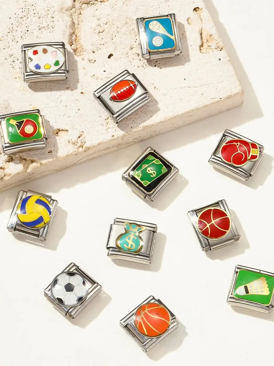 5 pièces/lot Football basket-ball Baseball boxe sport italien charme liens ajustement 9mm Bracelets en acier inoxydable pour femme bijoux à bricoler soi-même