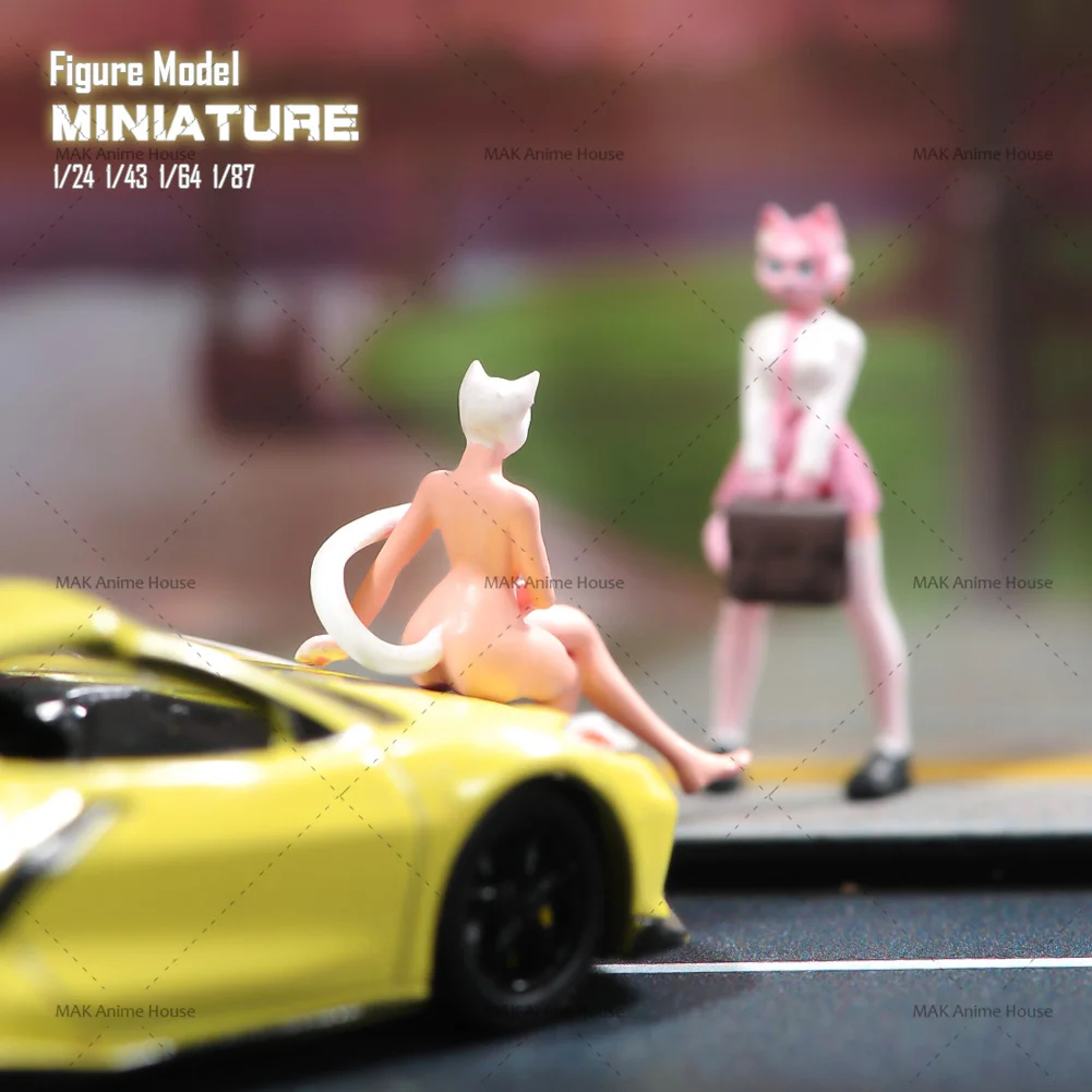 3D 인쇄 미니어처 1/87 1/64 1/43 1/24 모피 고양이 소녀 그림 디오라마 거리 장면 입상 디스플레이 모델 자동차 차량