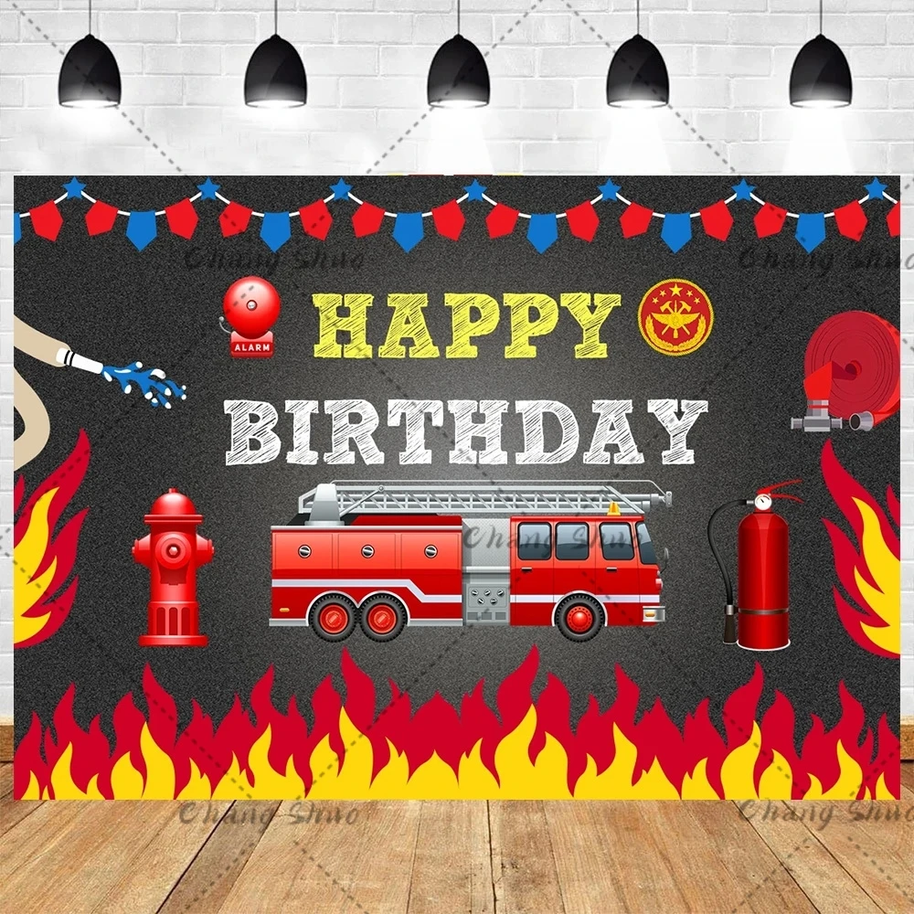 Firefighter Birthday Party Backdrop Fireman Fire Truck Photography Background Boy Birthday Party Decorations Banner