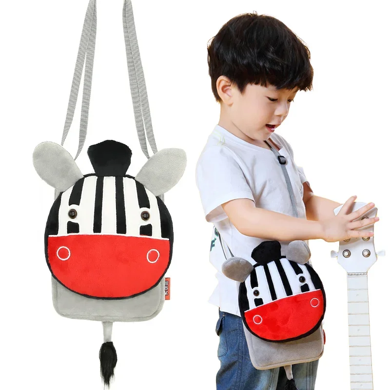 Bonito crianças saco de escola tecido de pelúcia macio dos desenhos animados design zebra para o bebê meninos meninas crossbody bolsa de ombro crianças saco do mensageiro