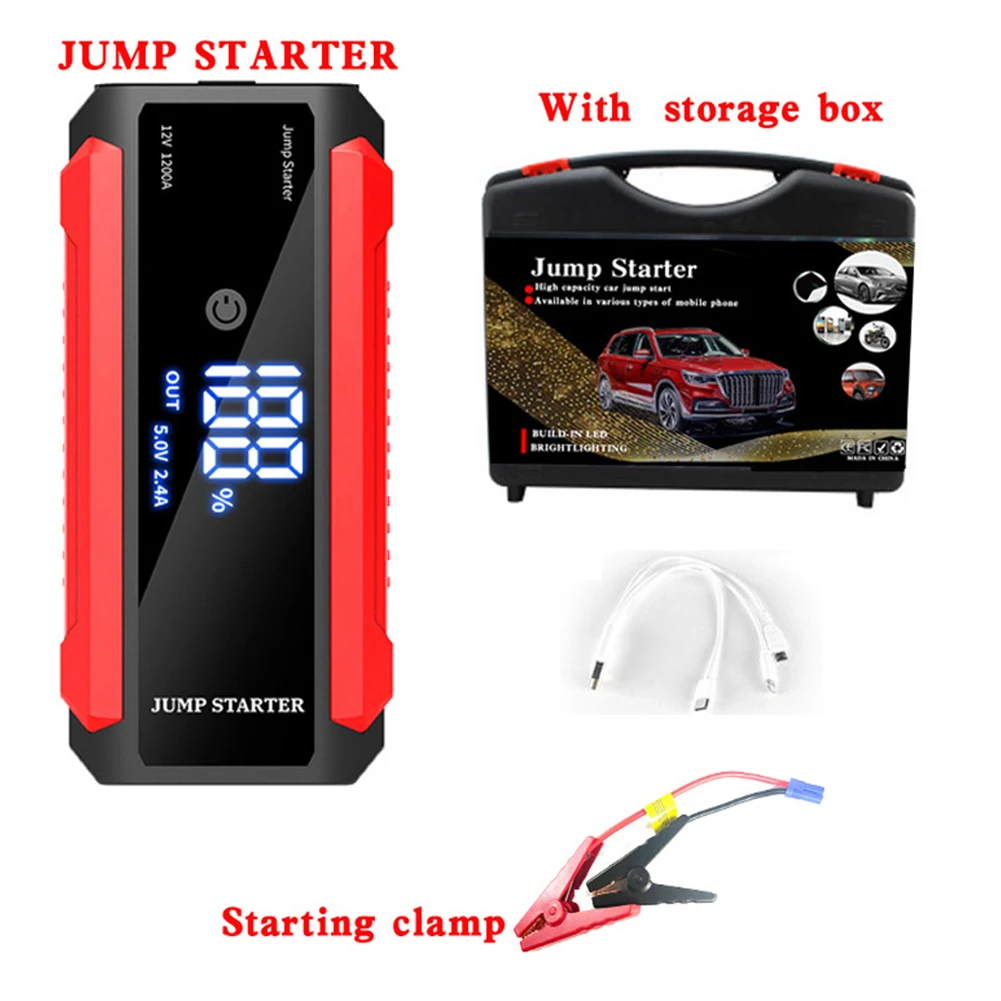 30000mAh Car Jump Starter 12V Portable Emergency Booster LED Flashlight Car Battery Booster Charger 1000A Starting Device