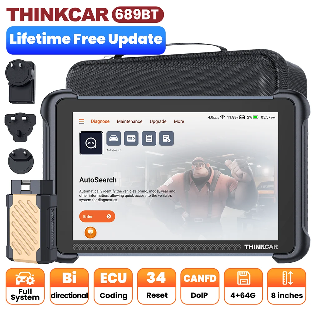 THINKCAR THINKSCAN 689BT Wireless OBD2 Scanner ECU Coding Active Test CANFD&DOIP 34 Reset Full System Diagnostic Lifetime Free