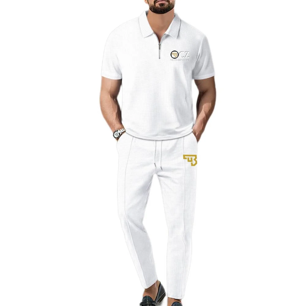CZ Ceska Zbrojovka Firearms New Polos Suit Waffle Short Sleeved Polo Shirt & Long Pants Set Mens Zip Streetwear 2pcs Outfit