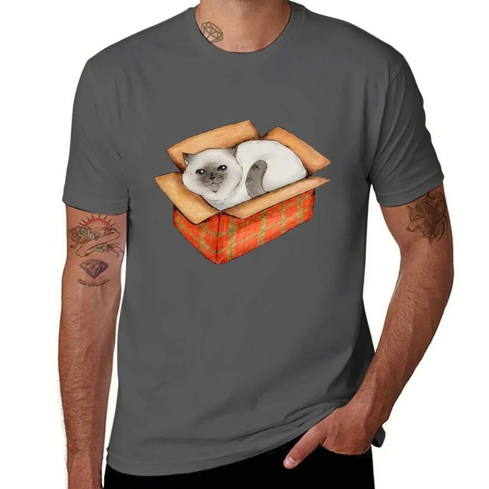 

Cat in a Christmas gift box T-Shirt t shirts for man slim fit funny t shirts cotton T-Shirt