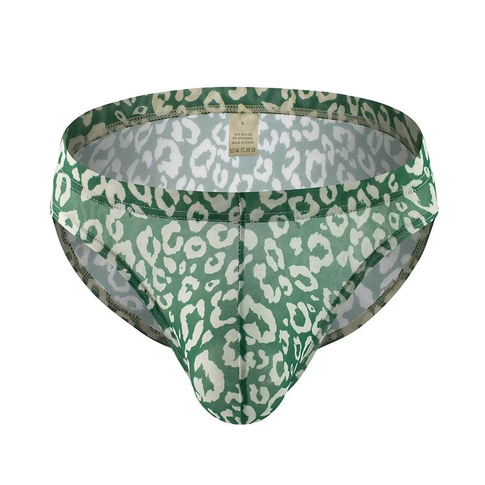 남성용 섹시한 빅 파우치, U 볼록 브리프, 레오파드 벌지 파우치, T-백 반바지 속옷, 메쉬 시스루, 속건성 비치 반바지 티팬티