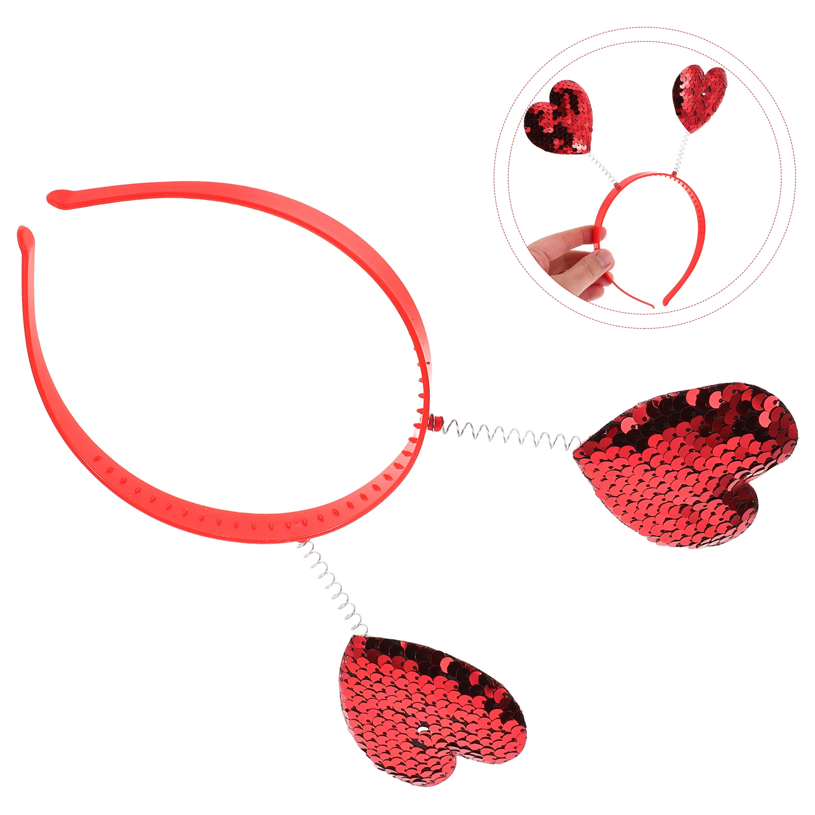 Heart Headband Women Love Shaped Sequin Hair Hoop Blind Shades with Suction Portable Sequins Woman Red