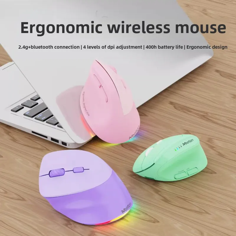 

MEEtiON Wireless Mouse Customized 2.4GHz Bluetooth Tri-Mode Connection Vertical Vertical Left Right Hand for Laptop Office Mouse