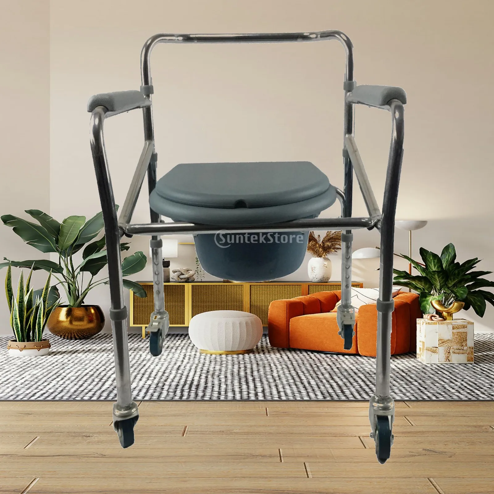 Folding Bedside Commode Chair Portable Foldable Bedside Commode Chair Detachable Container Easy to Clean for Recovery Patients