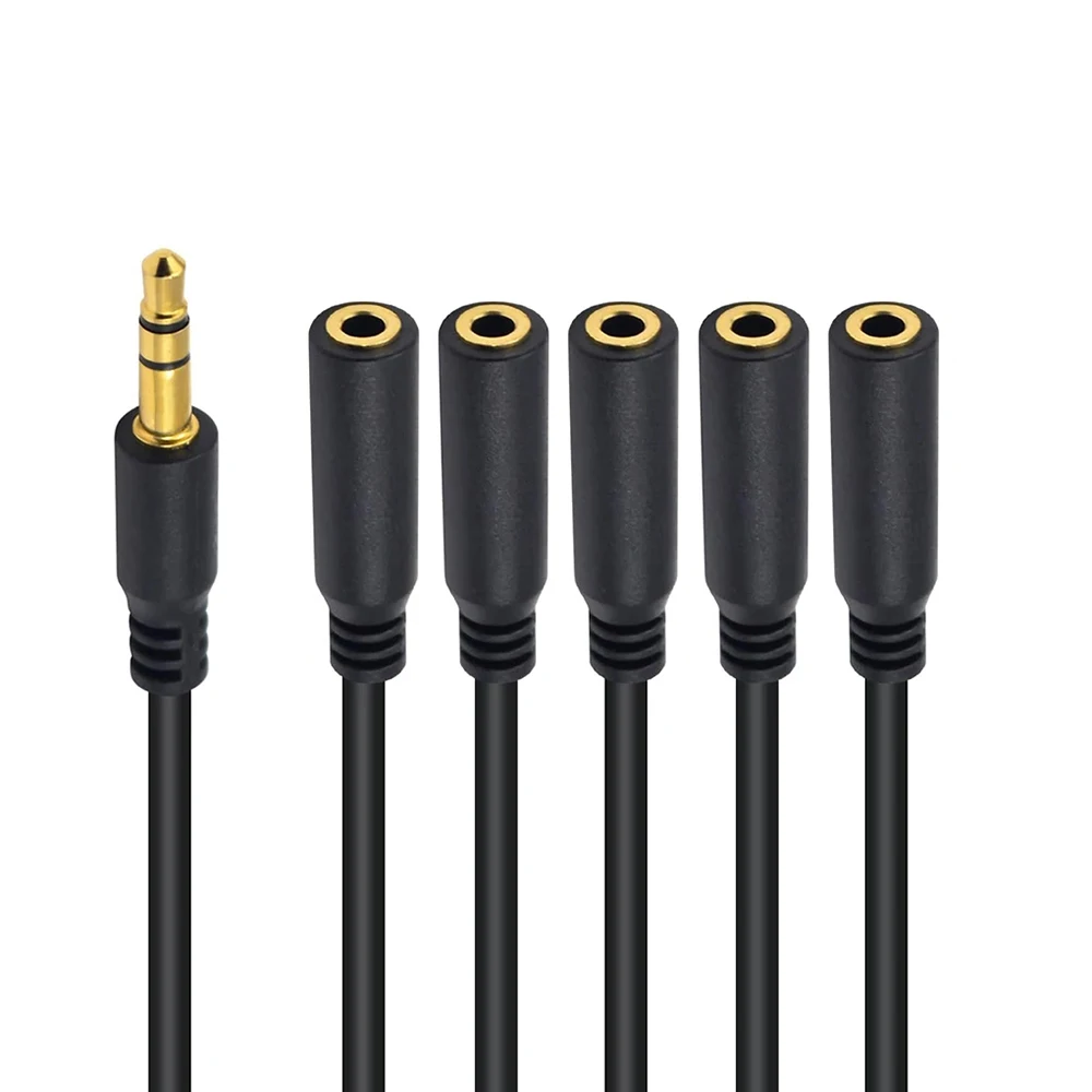 3.5mm TRRS Jack 1/8 Male To Female 1 to 5/6 Ports AUX Stereo Cable Earphone Mic Audio Extension Cord for Phone Headset Splitter