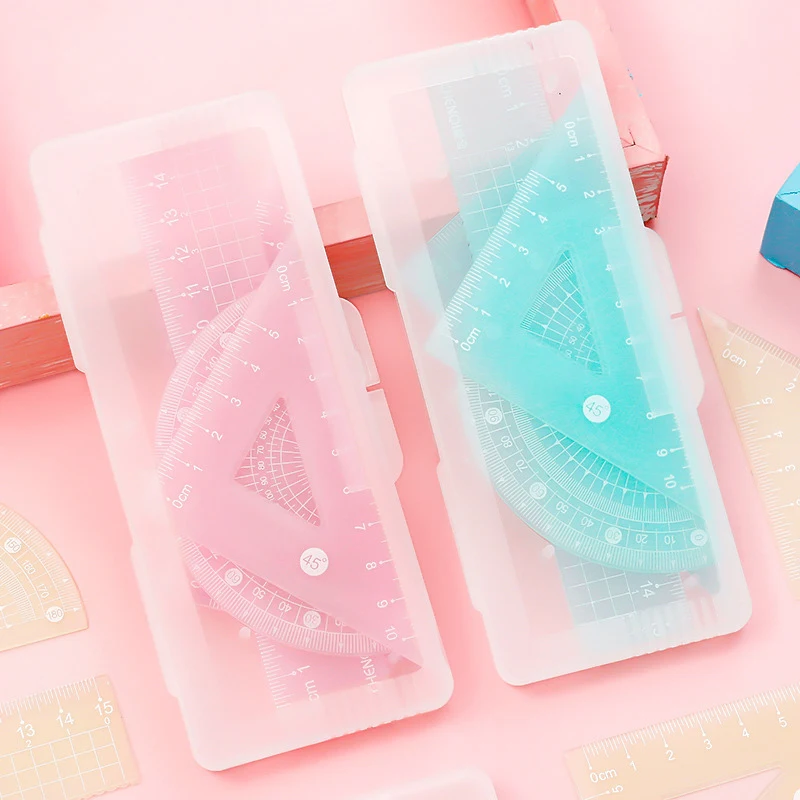 

Набор из 4 линеек (градиентные, прямые, треугольные, транспортир) для черчения и рисования, корейские канцелярские товары, офисные принадлежности