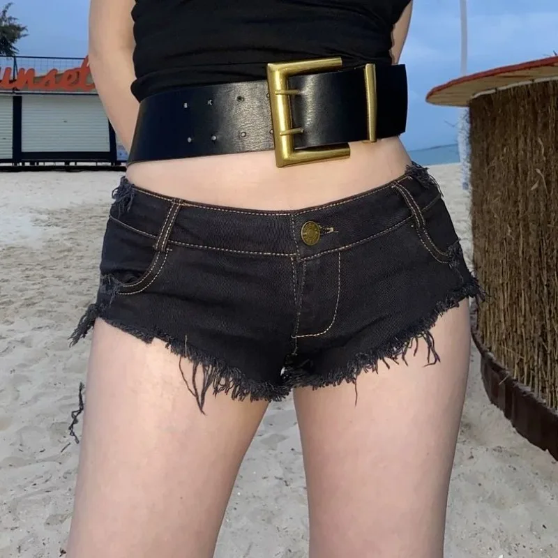 

Y2k Spice Girls Low Waist Sexy Denim Shorts Skinny Hips Washing Fringed Hot Pants Jeans Women