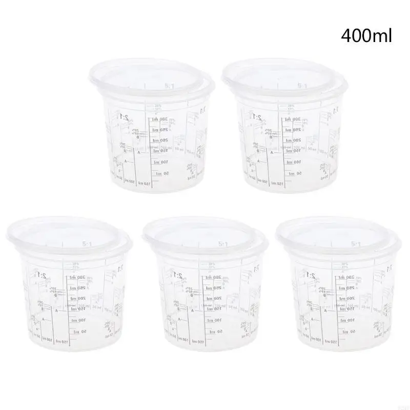 92MF 5Pcs 400ml Disposable Graduated Clear Plastic Paint Mixing Cups Calibrated Mixing Ratios Measuing Cups For Liquids Paint