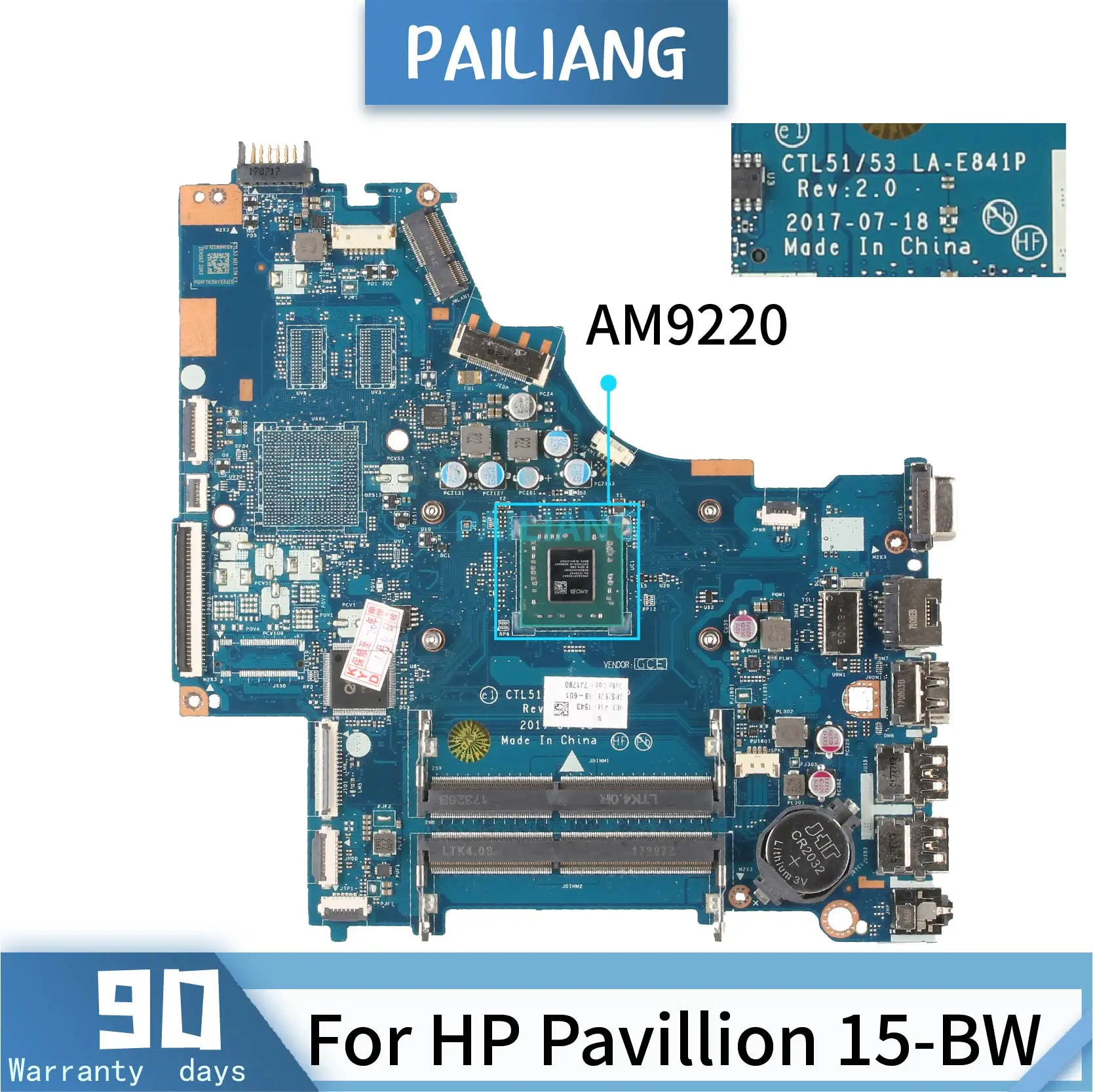 

Pavilion For HP 15-BW Notebook Mainboard LA-E841P AM9220 924720-601 926268-601 DDR4 Laptop Motherboard Full test