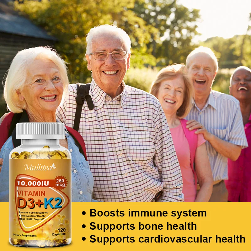 Mulittea Vitamin D3+K2 Capsules Help Regulate Calcium Metabolism Promote Bone Teeth and Skin Health Support Immunity