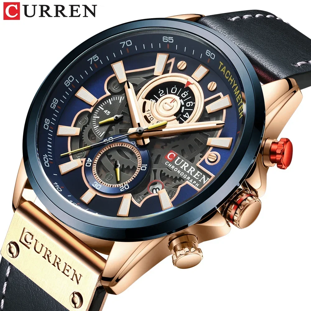 CURREN 8380 Mens Branded Luxury Casual Leather Strap Sport Quartz Wristwatch Chronograph Clock Male Creative Design Dial