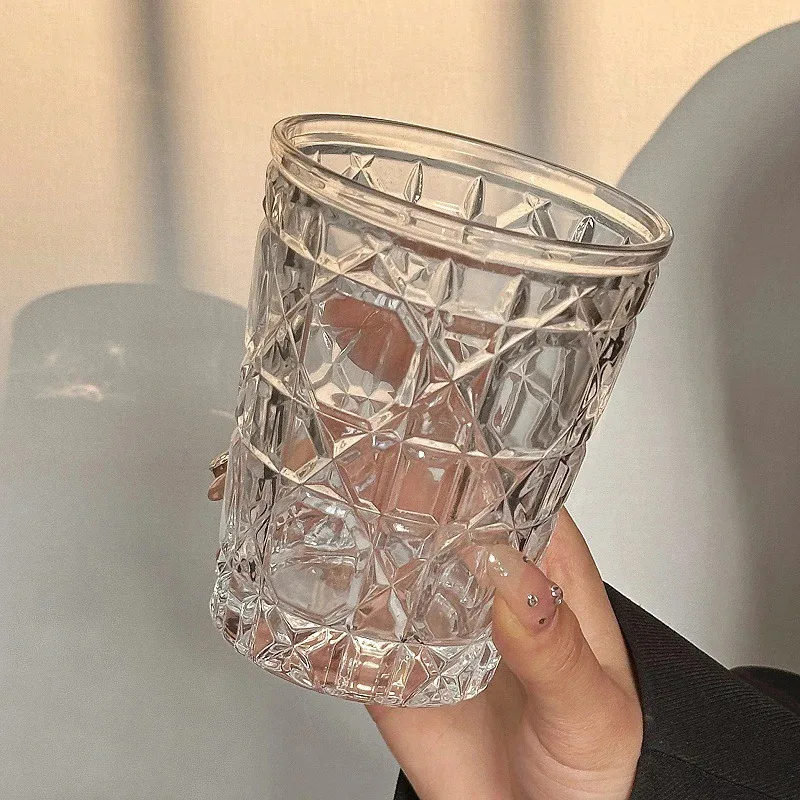 

TOPMAYA 2pcs 310ml Vintage Diamond Patterned Western Wine Glass Cold Drink Water Coffee Cups Household Whiskey Beer Brandy Liquo