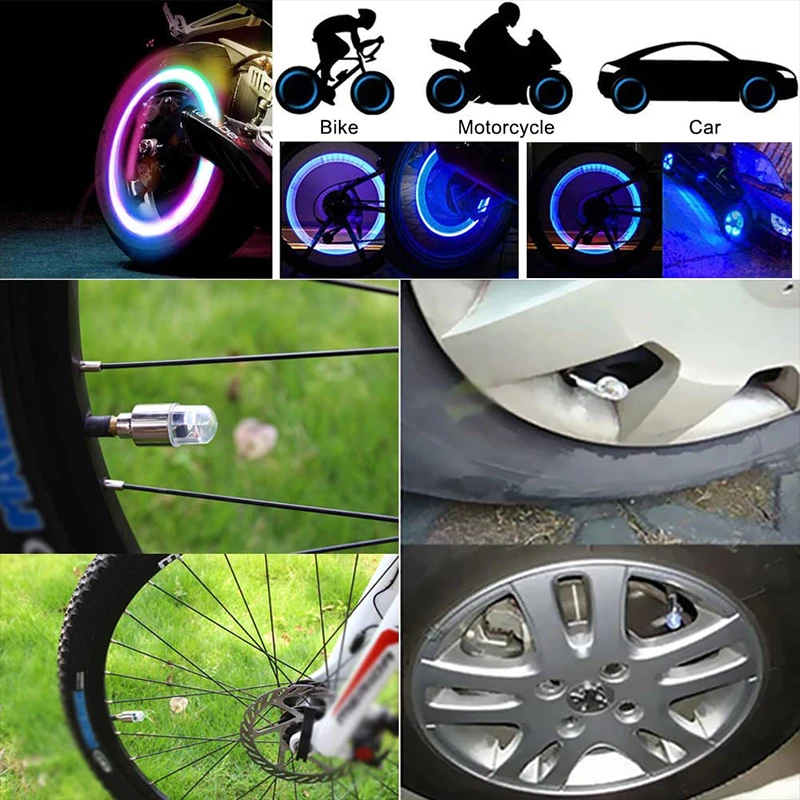 4Pcs Car Colorful LED Wheel Lights Car Tire Valve Caps Neon Light Bulb Universal Car Motorcycle Bicycle Valve Cover Exterior