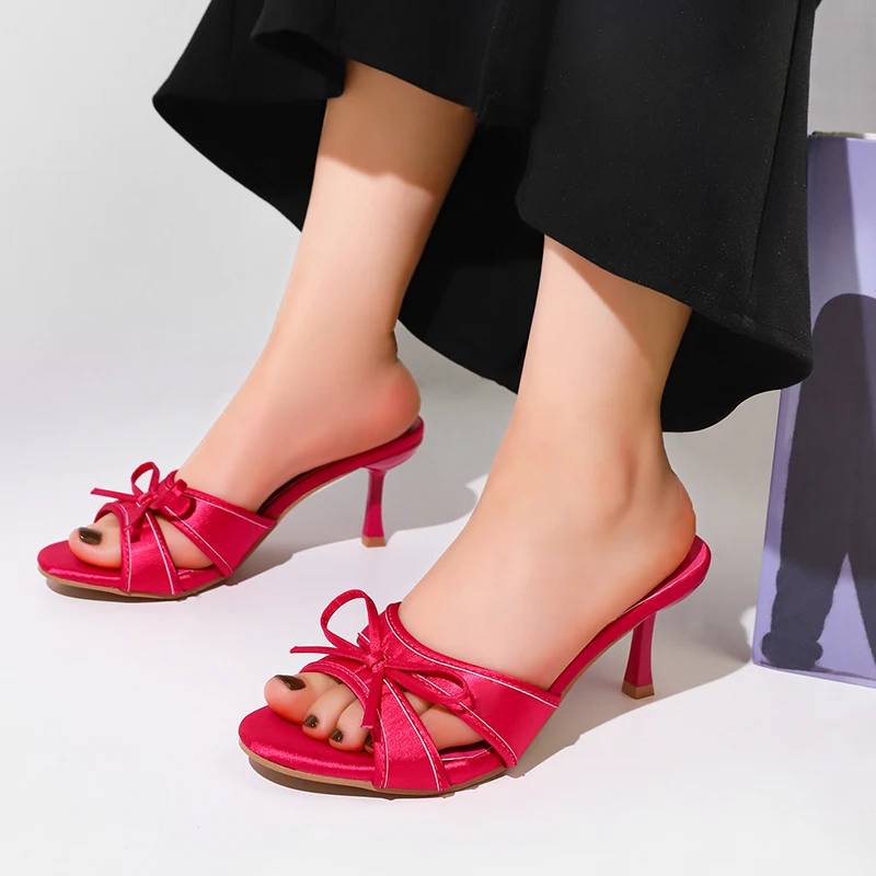 Nightclub Summer High Heel Women Slippers Fashion Butterfly-knot Open Toe Slide Ladies Elegant Stripper Party Dress Sandalias