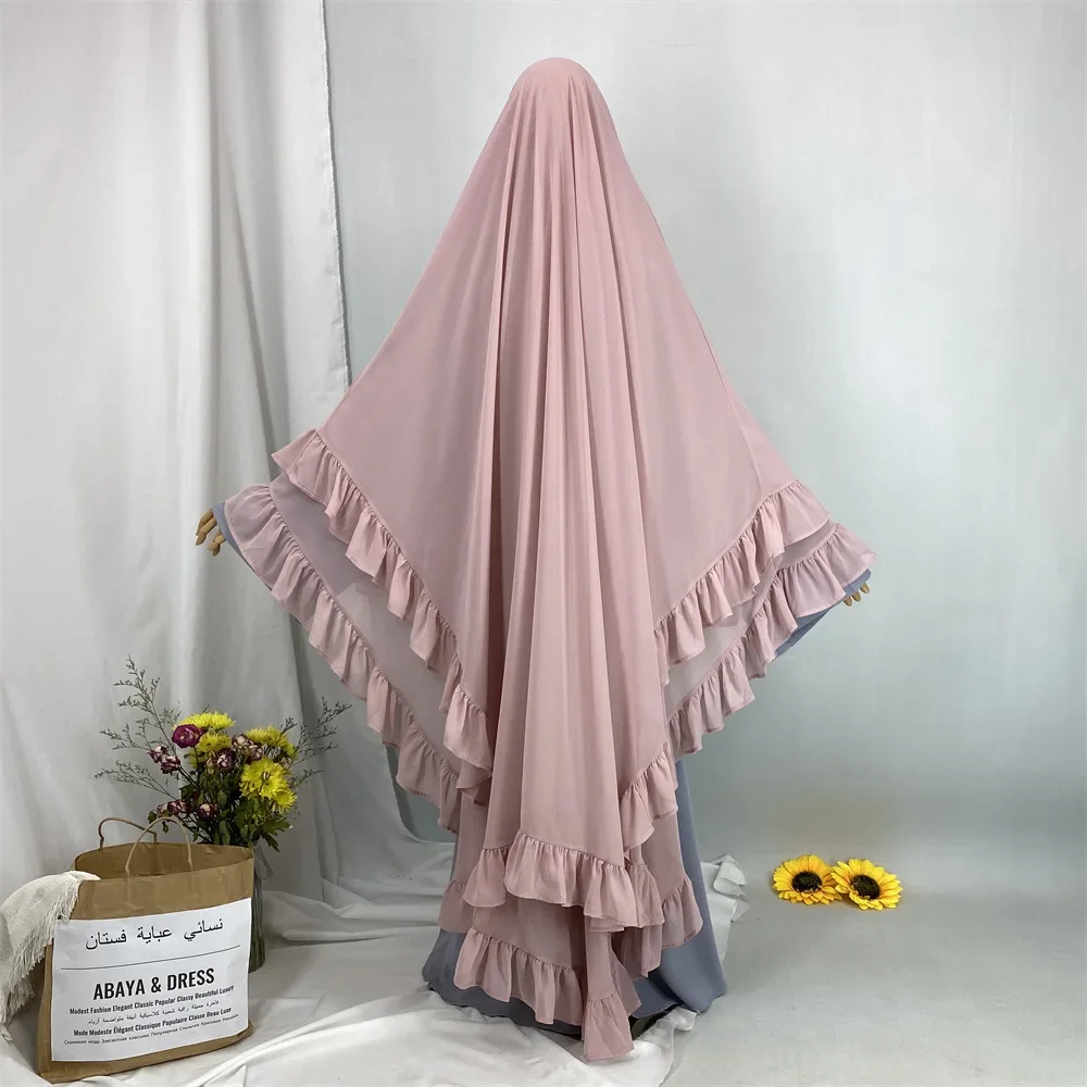 Ramadan Long Khimar Muslim Hijab Head Scarf Headwraps for Women Lotus Islam Hijabs Eid Djellaba Prayer Garment Niqab Abaya Dress