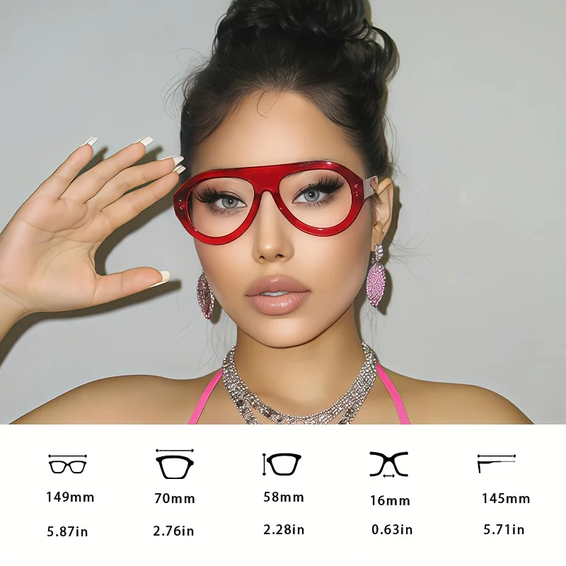 1 pair of oversized fashion glasses, street fashion glasses, retro casual multi-functional basic autumn and winter women's glasses casual gifts Y2k red fashion glasses back to school view 6