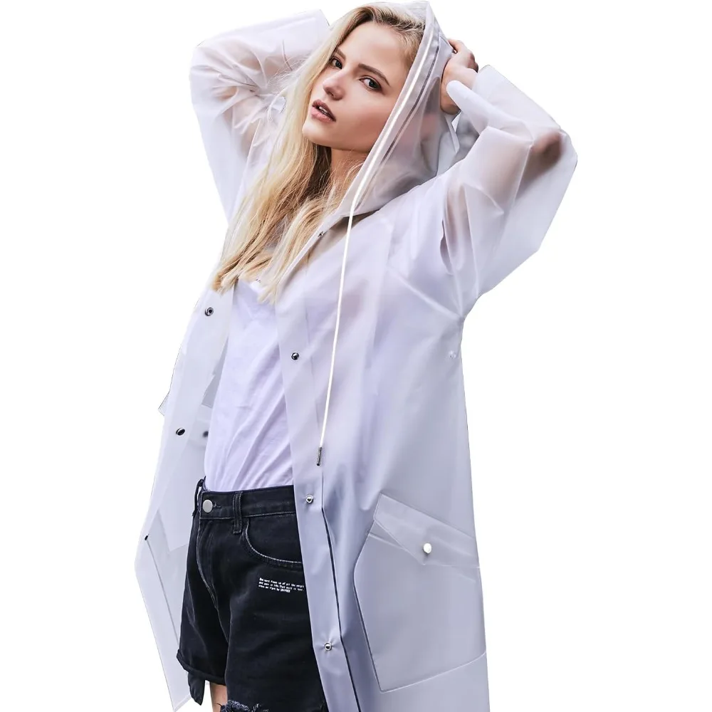 

Прозрачный дождевик из ТПУ для женщин - водонепроницаемое компактное модное дождевое пончо с капюшоном, многоразовый плащ